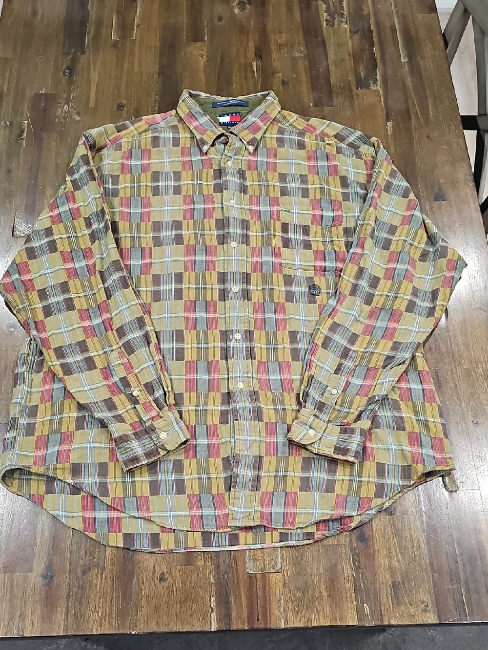 Tommy Hilfiger Men’s Madras Plaid Button-Down Shirt - Yellow/Red/Green/Brown